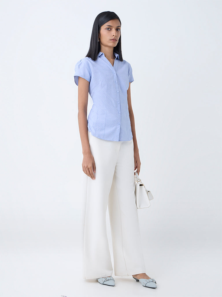 Wardrobe Light Blue Polka Dotted Shirt