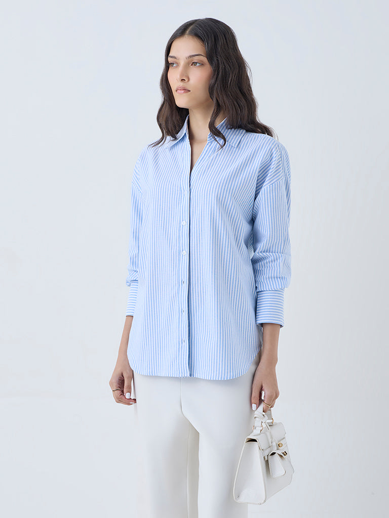 Wardrobe Blue Stripe Cotton Shirt