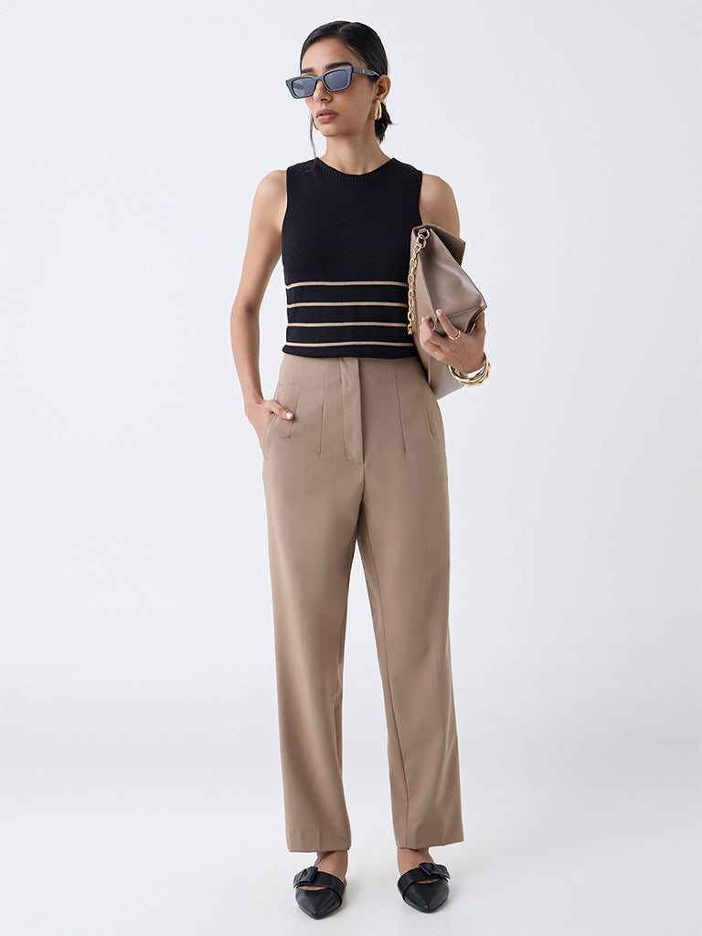 Wardrobe Black Striped Knit-Textured Top