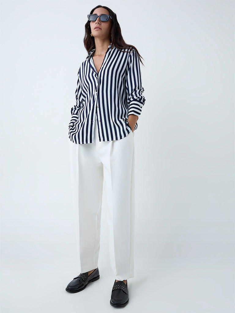 Wardrobe Navy Stripe Patterned Shirt