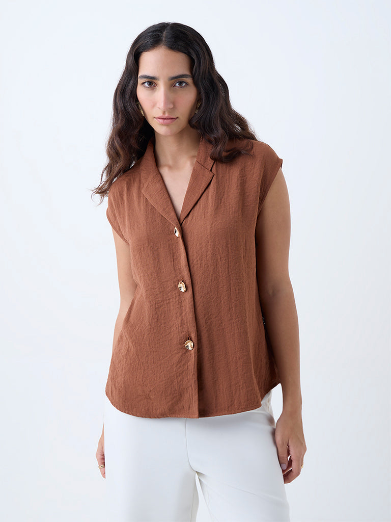 Wardrobe Tan Self-Textured Blouse