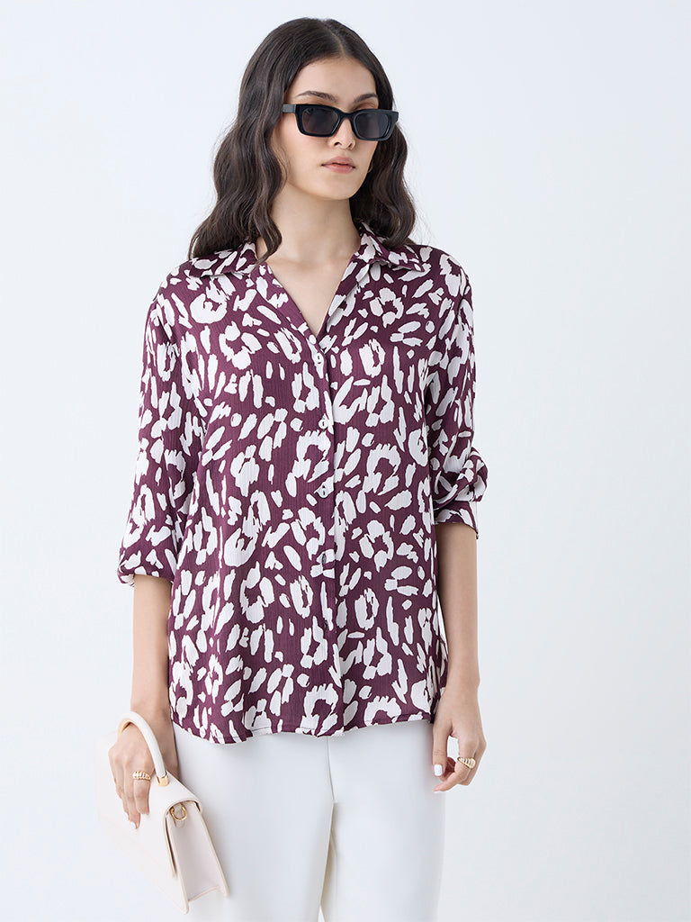 Wardrobe Burgundy Abstract Printed Shirt