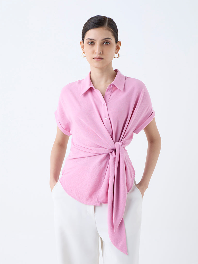 Wardrobe Pink Knot-Detailed Blouse