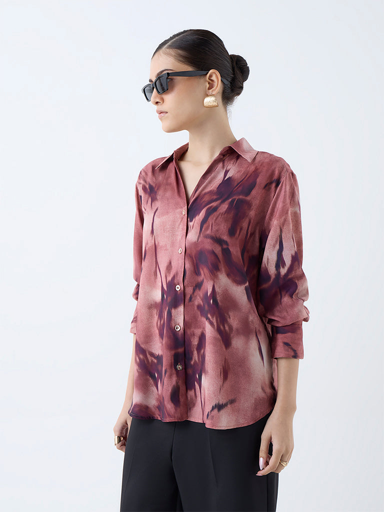 Wardrobe Wine Tie-Dye Printed Shirt