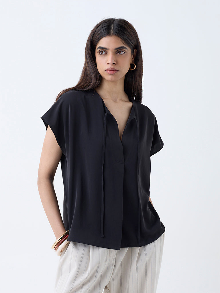 Wardrobe Black Solid Cotton Top