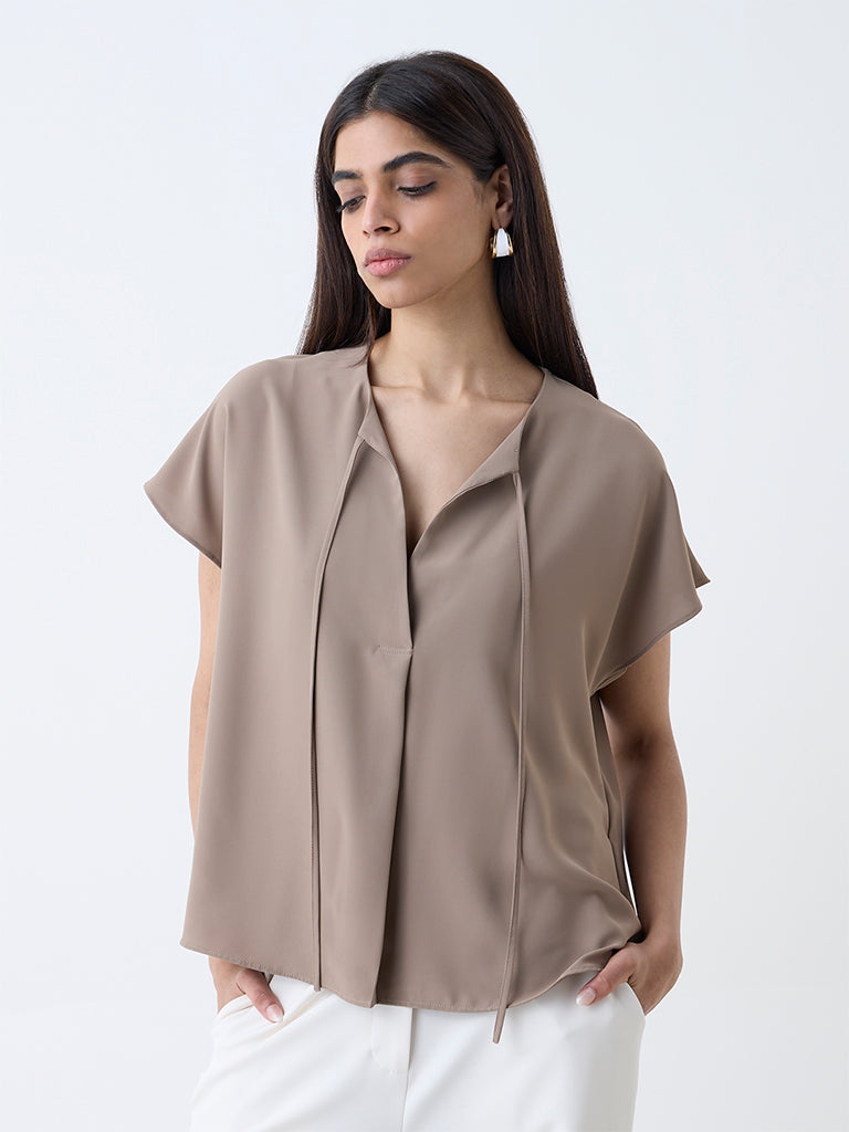 Wardrobe Beige Solid Cotton Top