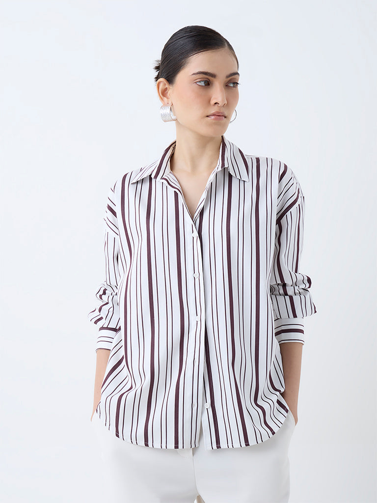 Wardrobe White Stripe Printed Cotton Shirt