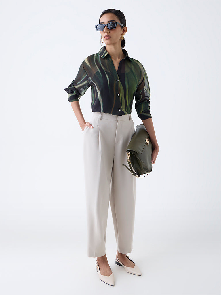 Wardrobe Olive Self-Textured Shirt