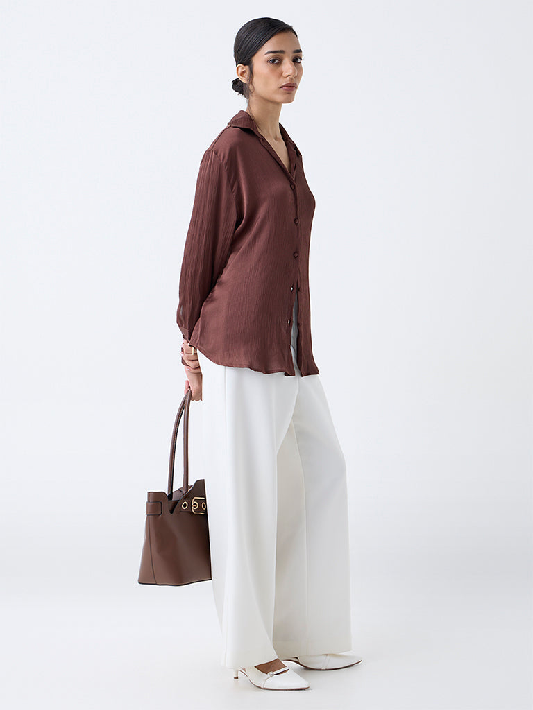 Wardrobe Dark Brown Satin Shirt