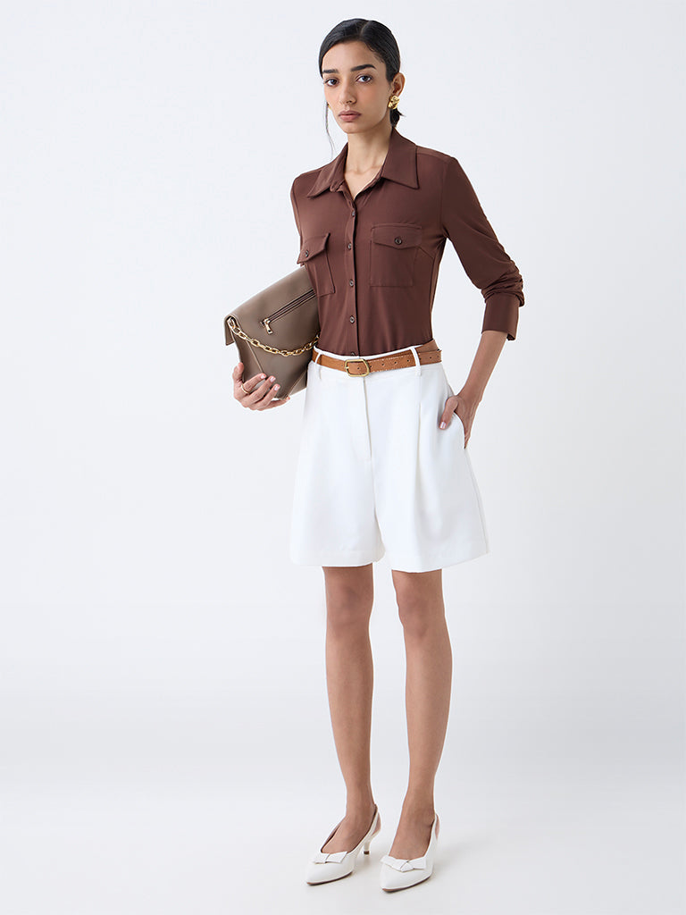 Wardrobe Brown Solid Shirt