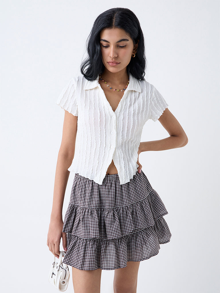 Nuon White Knit-Textured Shirt