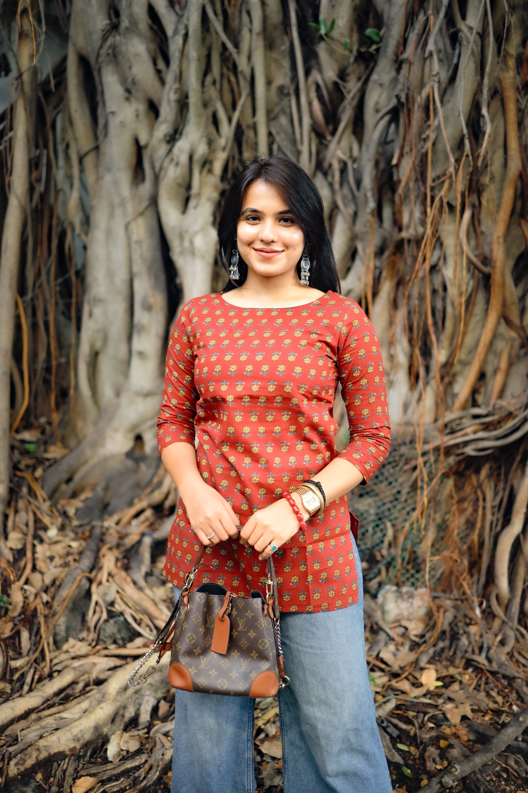 Short kurti - 12 - Organic cotton short kurti in red